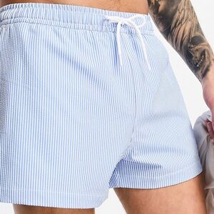 Abercrombie & Fitch 3” blue seersucker swim shorts men’s size M NWT